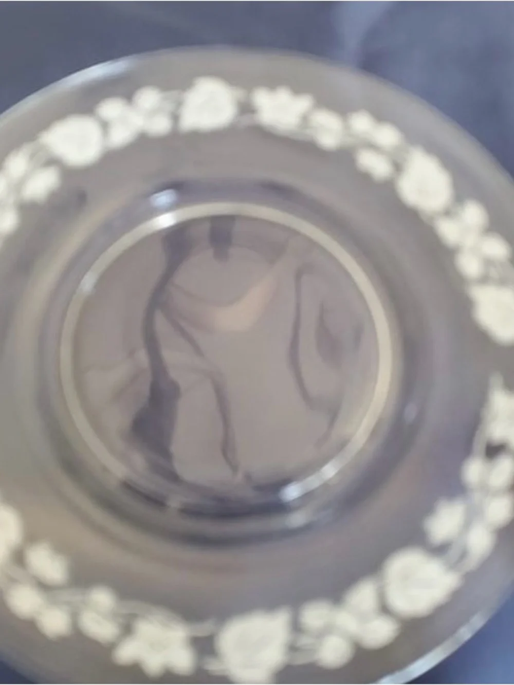 Vintage Pyrex Clear Glass Saucer with White Floral Border -Gooseberry pattern